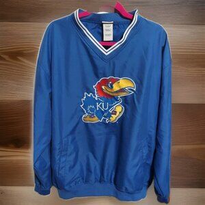 Vintage Kansas Jayhawks Pro Edge Pullover Windbreaker Jacket Mens L Blue KU NCAA